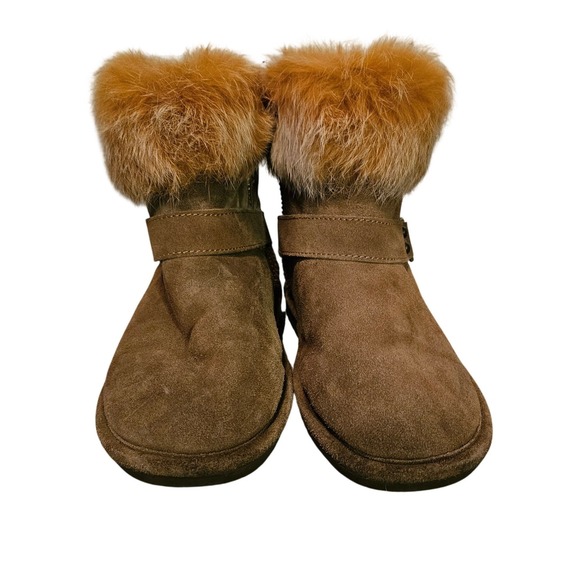Bearpaw Womens Brown Suede Fur Trimmed Ankle Boots Size 8 Tan Rabbit Fur Suede - Picture 10 of 15
